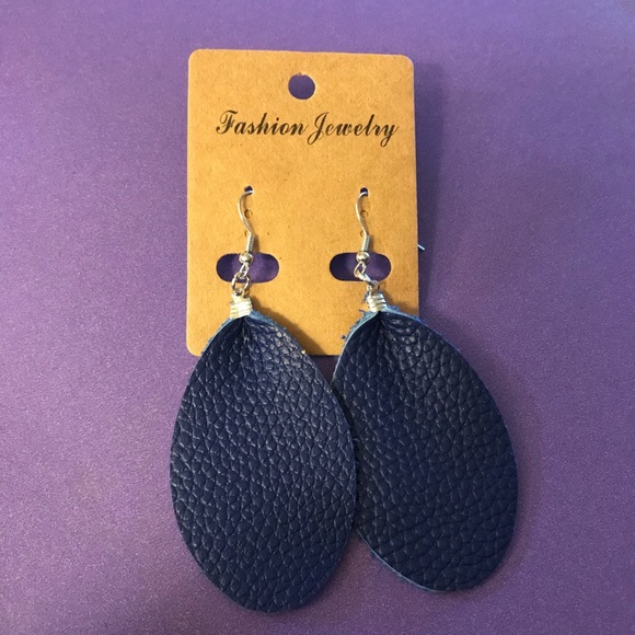 Brand New Blue Teardrop Earrings Faux Leather. 🎁 - Picture 2 of 4